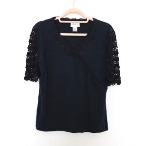 Vintage Jenny Womens Top Size XL Black Crochet Sleeve Whimsigoth Witchy 90s Boho